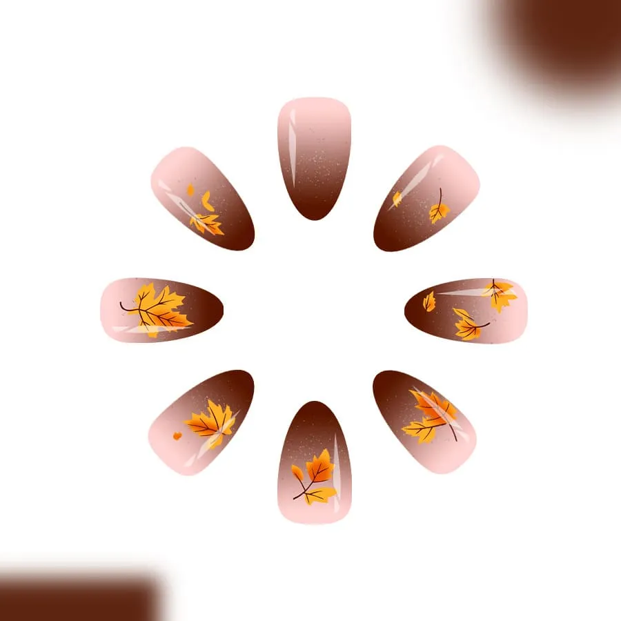 Nailhour 24Pcs Autumn Brown Short Almond Press On Nails