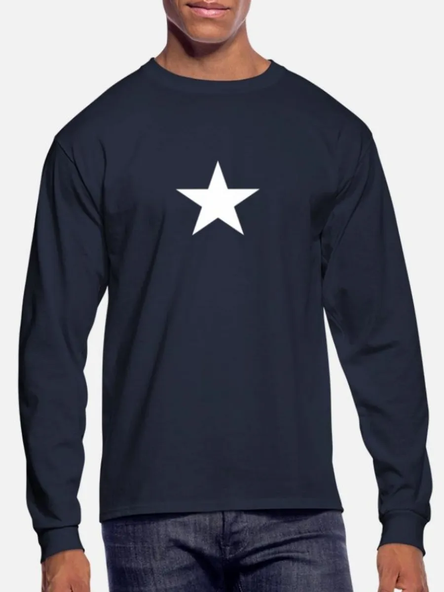 Men's Casual Long-Sleeved T-Shirt With Five-Pointed Star Print