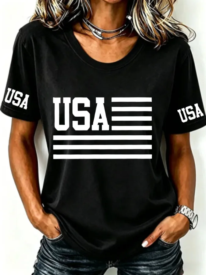 Women'S USA Printed T-Shirt