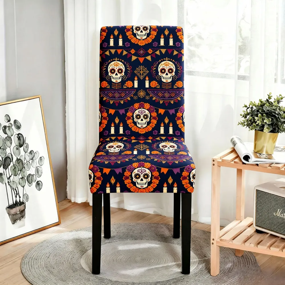 2Pcs Halloween Flower Skull Dining Chair Decoration Chair Cover