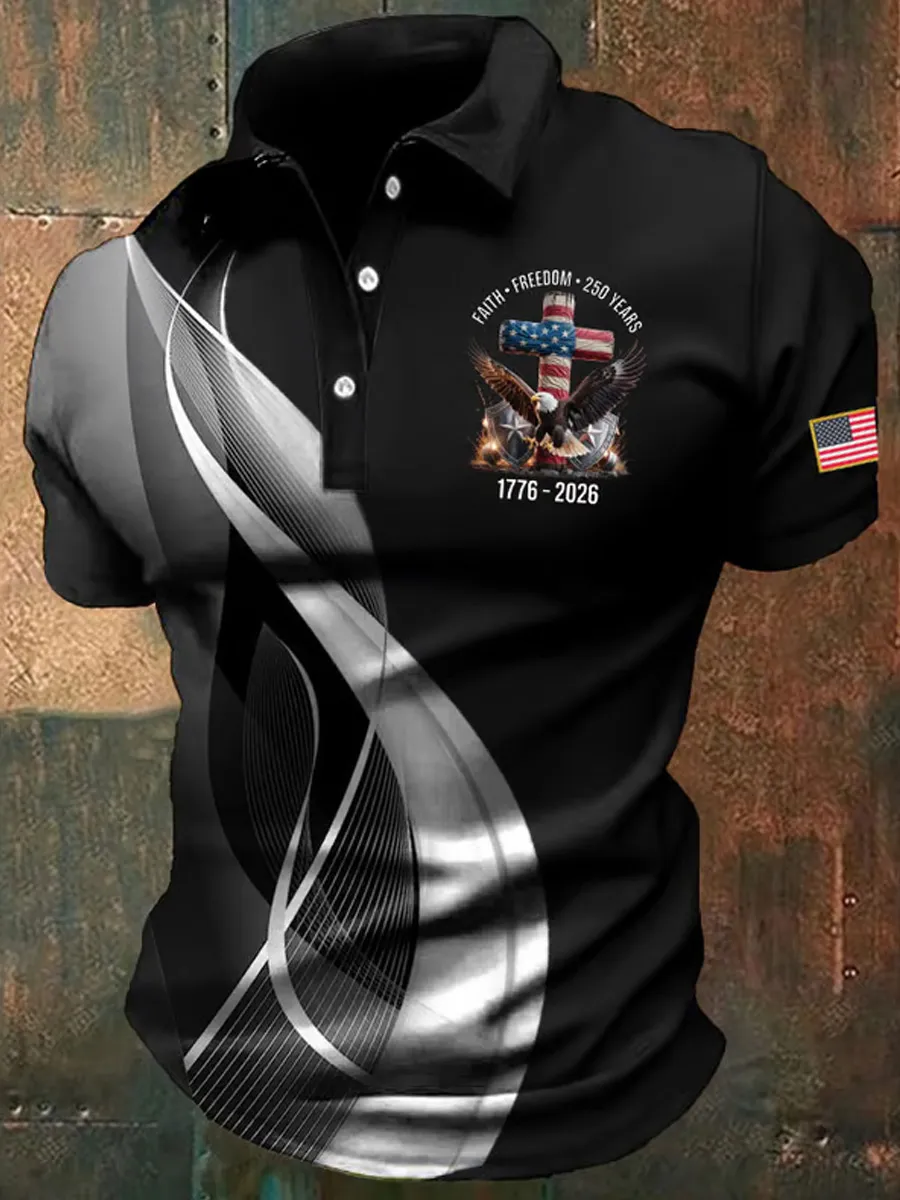 Men's America 250th Anniversary Print Casual Polo Shirt