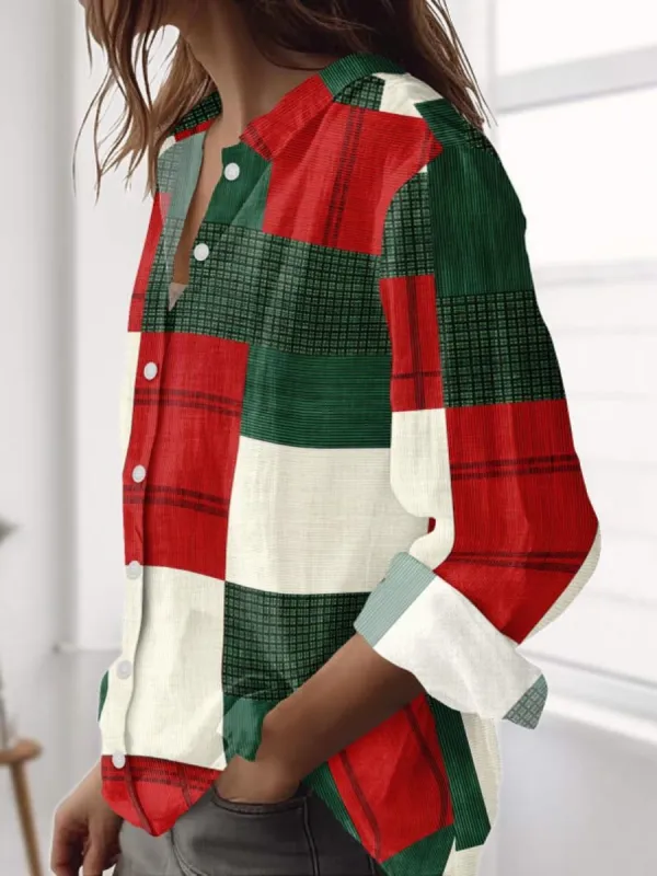 Vintage Contrast Color Plaid Shirt