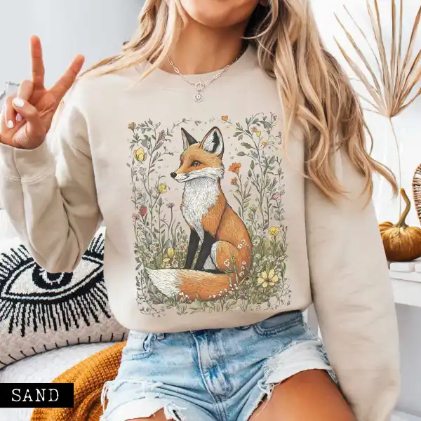 Vintage Happy Fox Cottagecore Sweatshirt