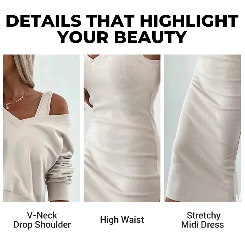 💥2025 New Arrive💥Women's 2-Piece Set Sleeveless Dress & Loose V-Neck Pullover