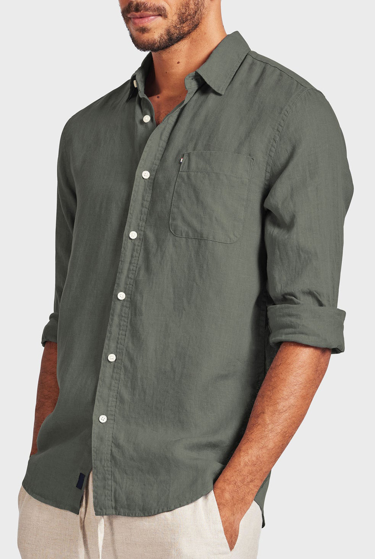 Hampton Linen Shirt-Smoke pine