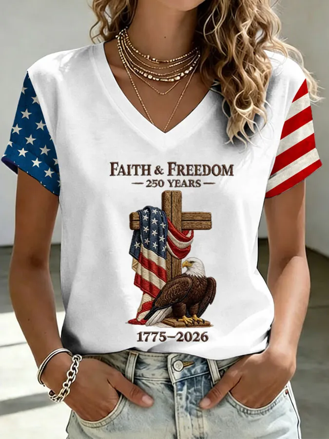 Women's Faith and Freedom 250 Years Print Casual T-Shirt