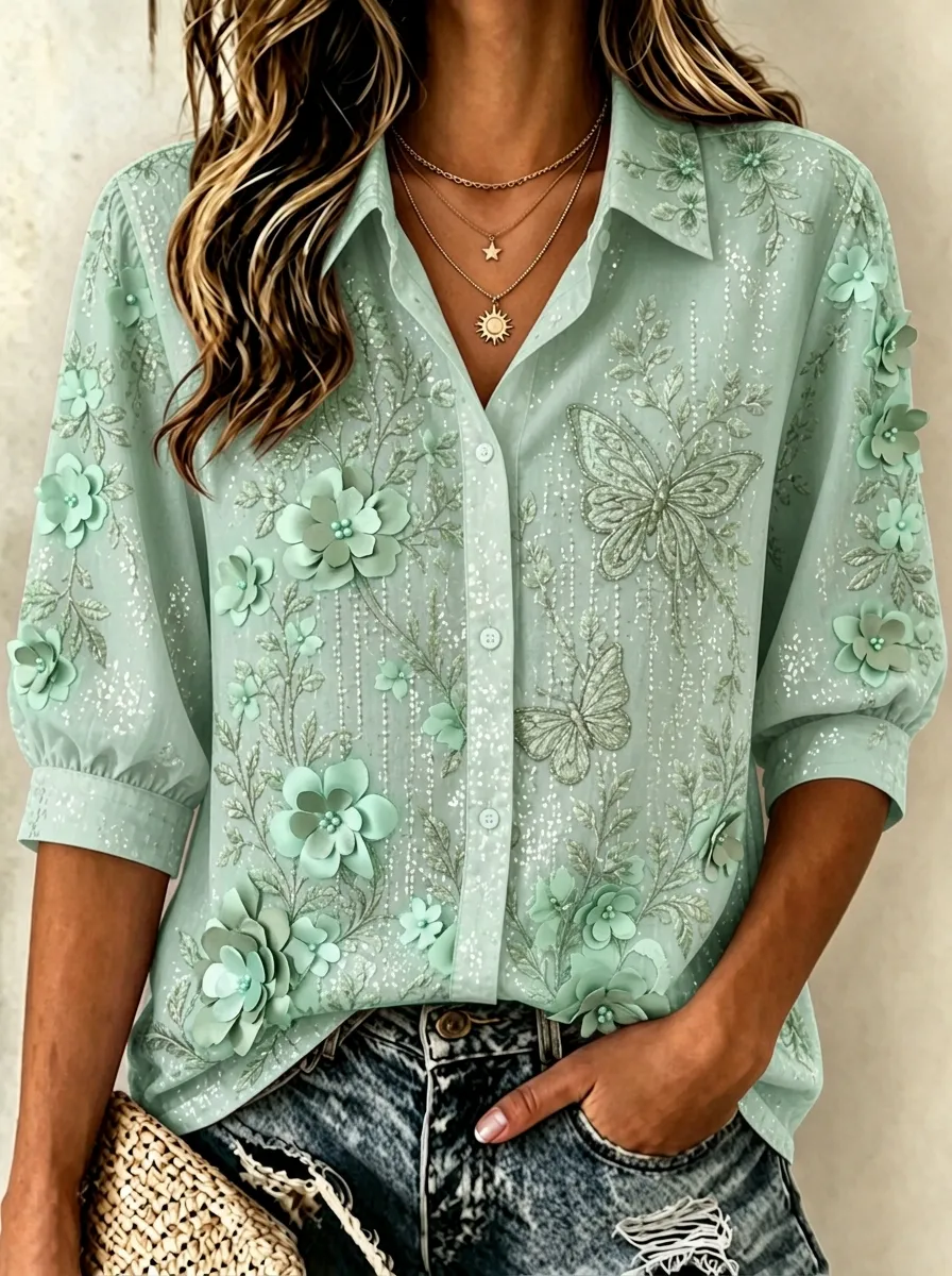 Women's Breast Cancer Awareness Butterfly Floral 3D Printed Shirt