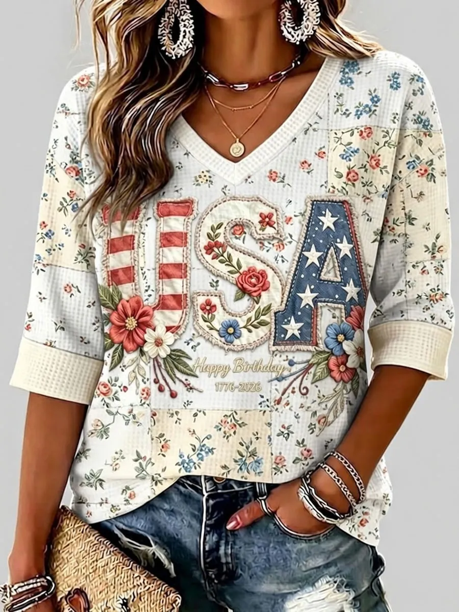 Women'S 250 Years Art Print V Neck Top