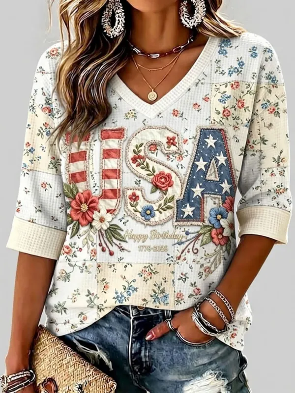 Women'S 250 Years Art Print V Neck Top
