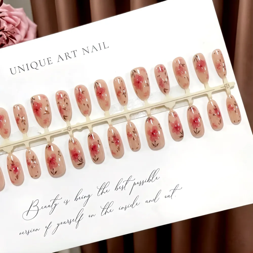 Nailhour 30Pcs Cherry Blossom Retro Medium Almond Press On Nails