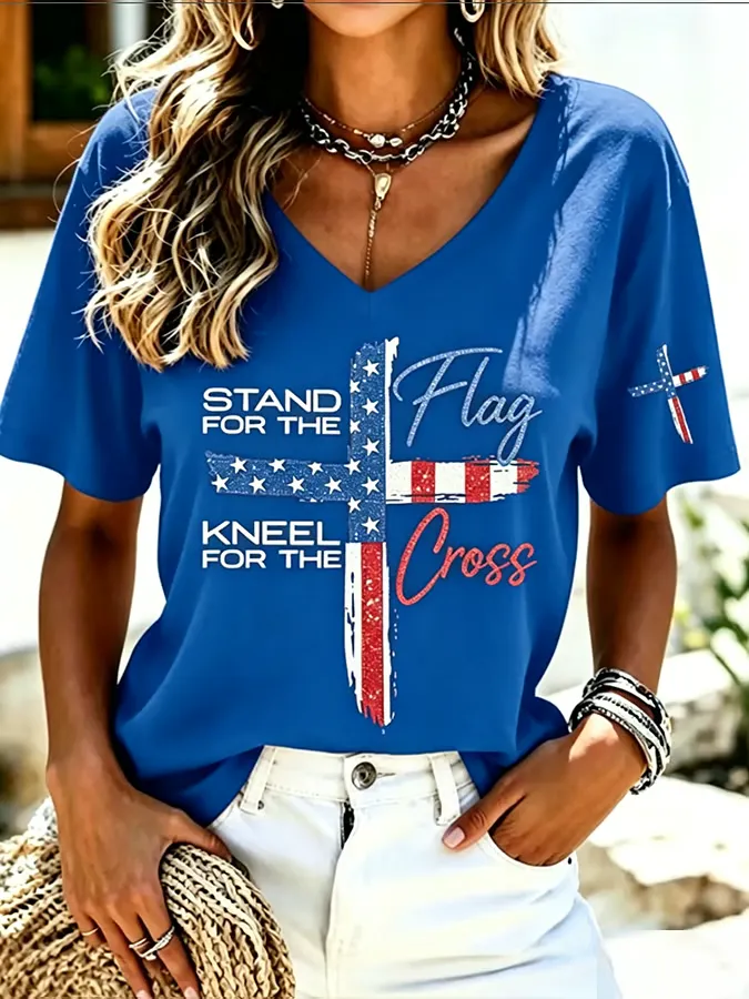 Women'S Floral Flag Printed Casual T-Shirt