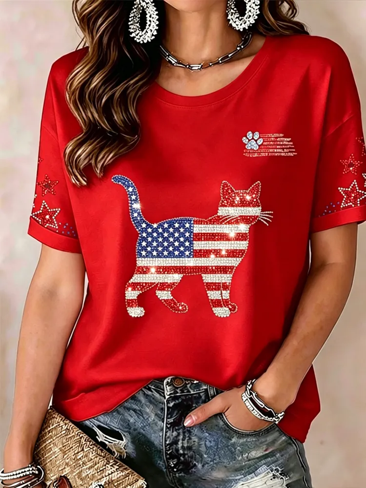 Women's casual American 250th anniversary celebration printed short sleeved T-shirt