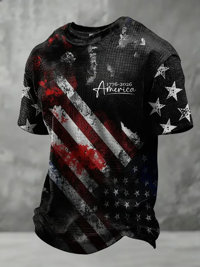 Men'S Casual American 1776-2026 Anniversary Printed Short Sleeved T-Shirt
