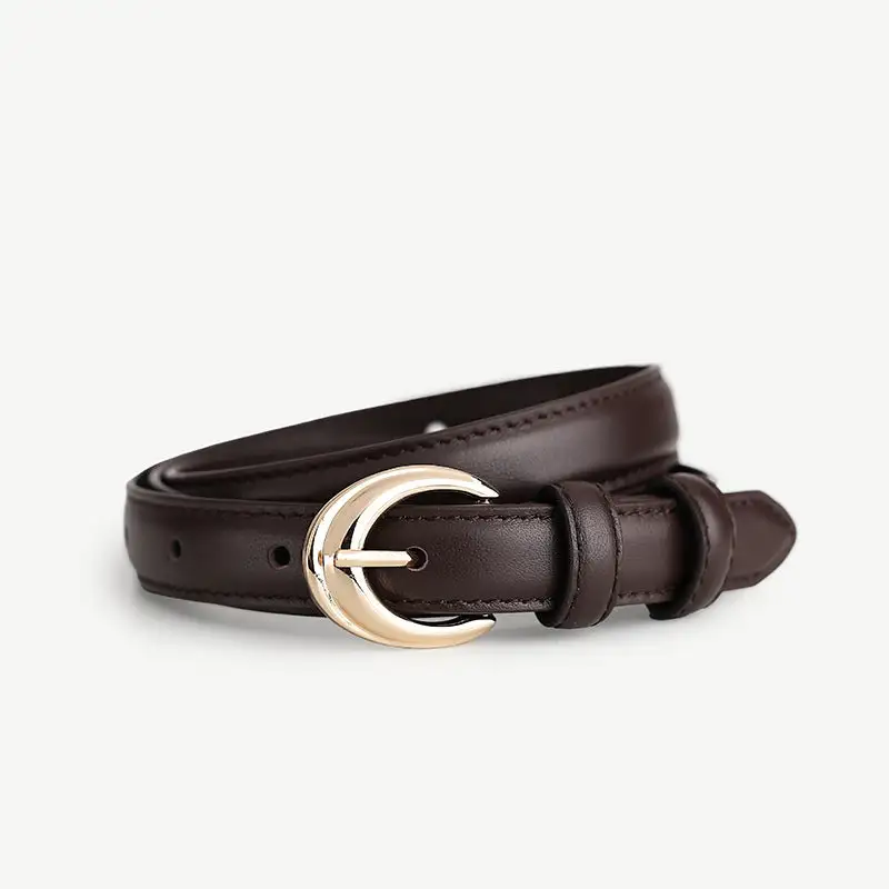 Simple Leather Belt with Golden Buckle