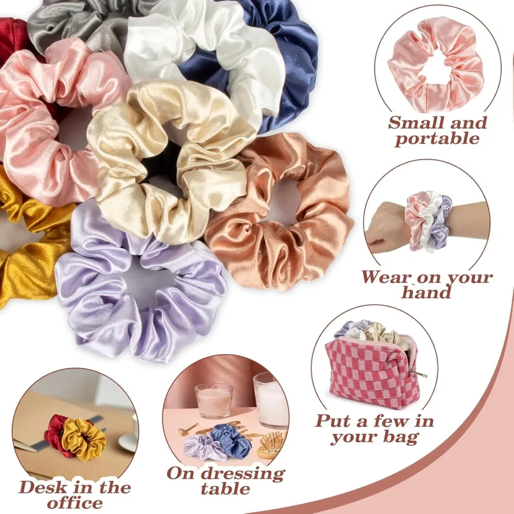 A Set Of Ten Large Hair Ties In Soft, Neutral And Multi-Colors.