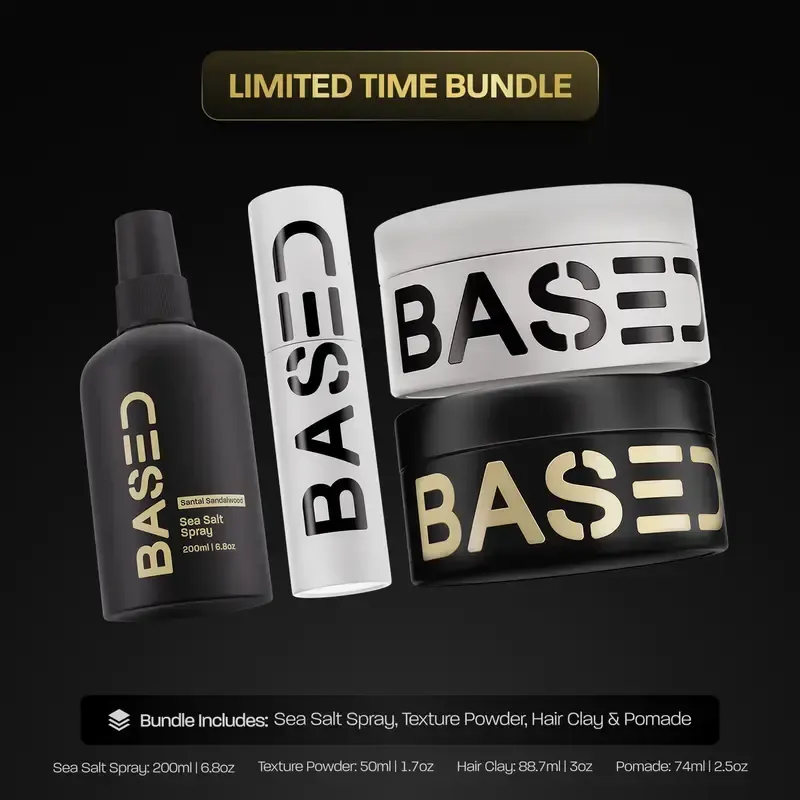 BASED Ultimate Straight/Wavy Hair Styling Bundle | Texture Powder, Clay, Pomade, Sea Salt | BASED Bodyworks | All Natural