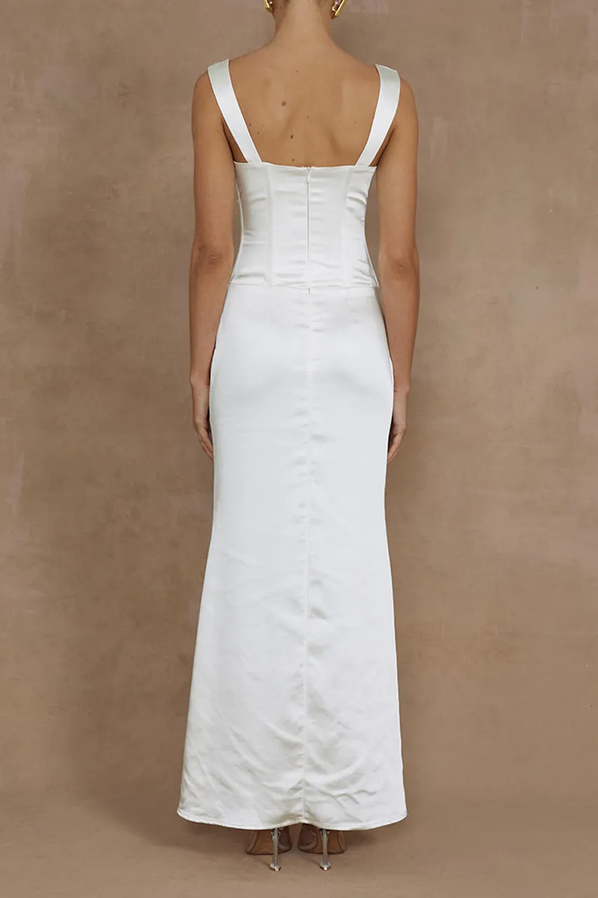 Sweetheart Neck Satin Finish Maxi Dress