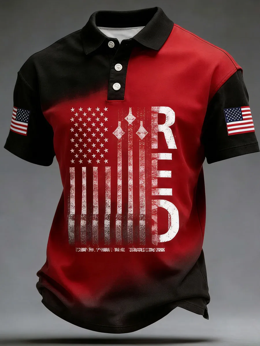 Men'S Casual Red Friday Printed Polo Shirt