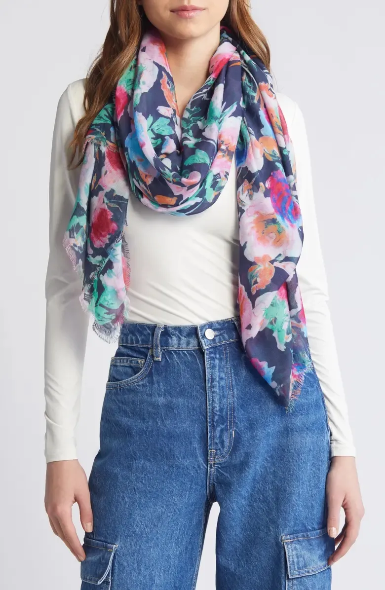 Floral Printed Fringe Scarfs