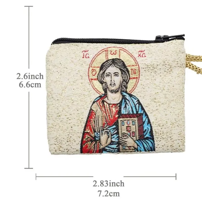 Embroidered Rosary Bag With Religious Images Of Catholic Saints For Prayer