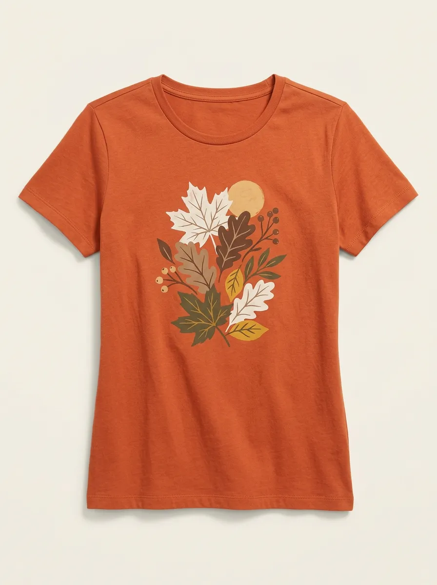 Maple Leaf Botanical Printed Women's Graphic T-Shirt