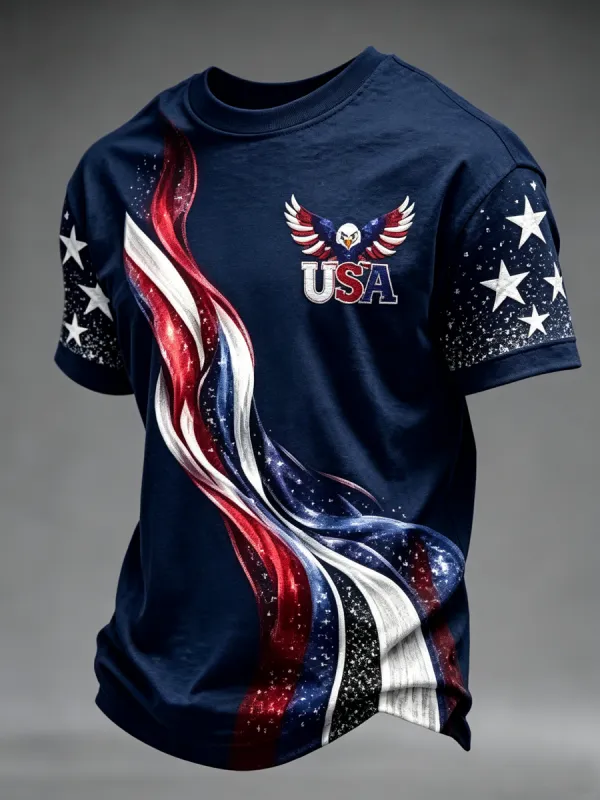 Men's America Flag Eagle Printed T-shirt