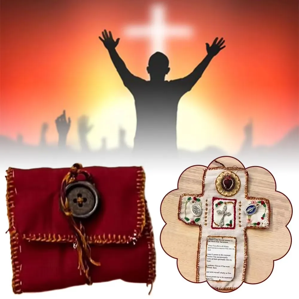 Handmade Colorful Cotton Quilt With Cross-Shaped Prayer Pattern - A Commemorative Christian Gift.