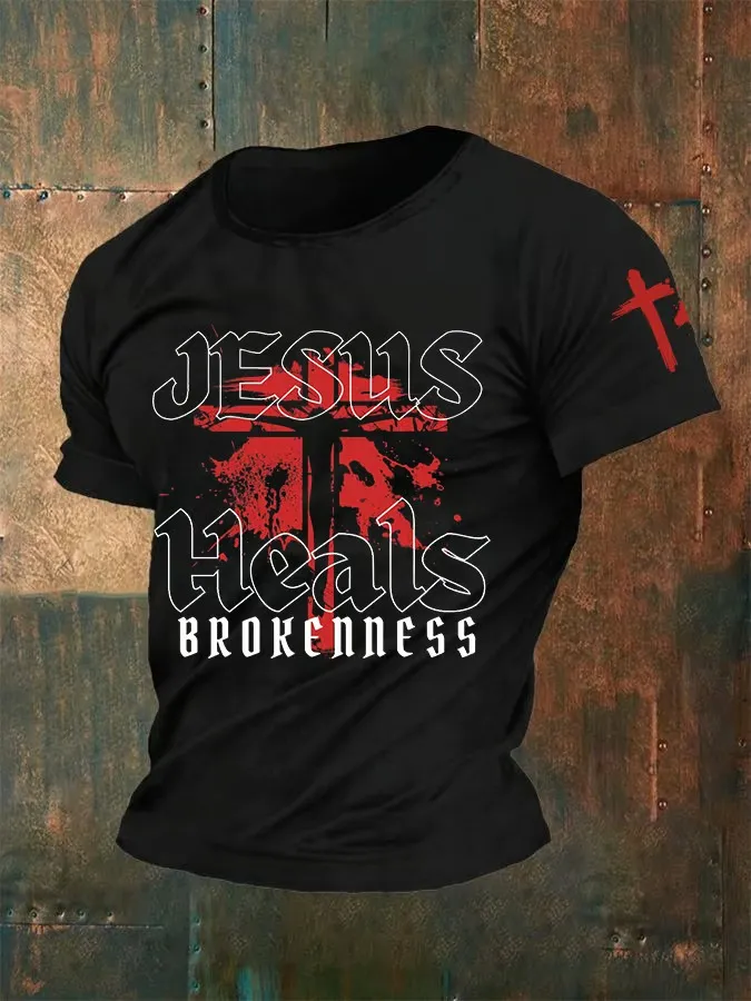 Men's Christian Faith Jesus Heals Brokenness Print Casual T-shirt