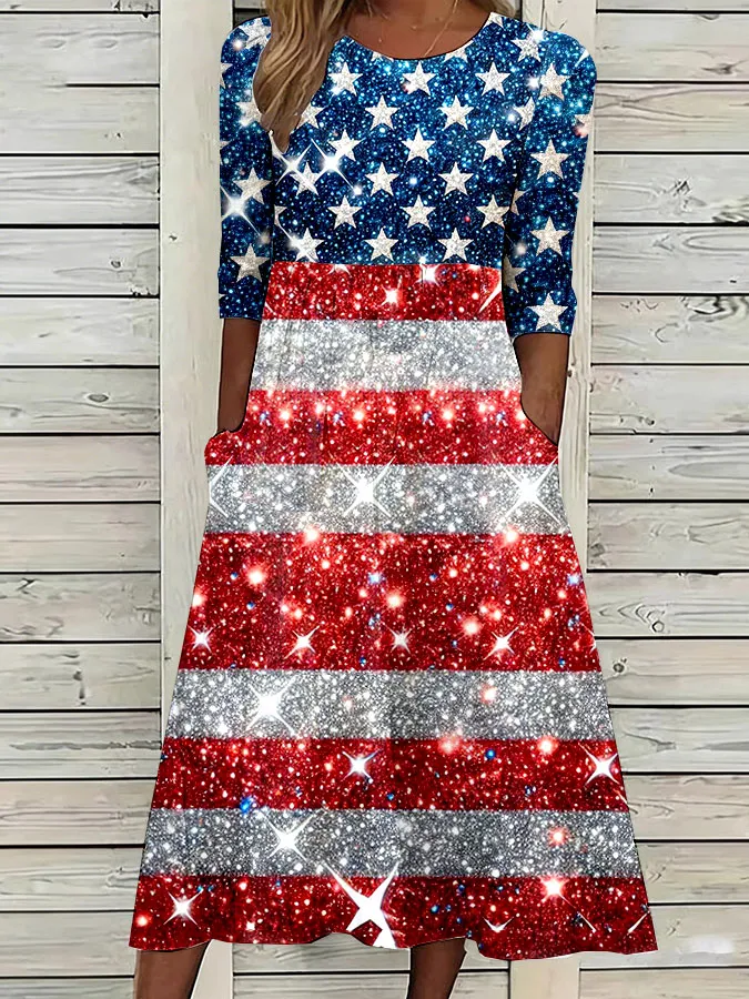 Women'S Flag  Printed Casual Dress