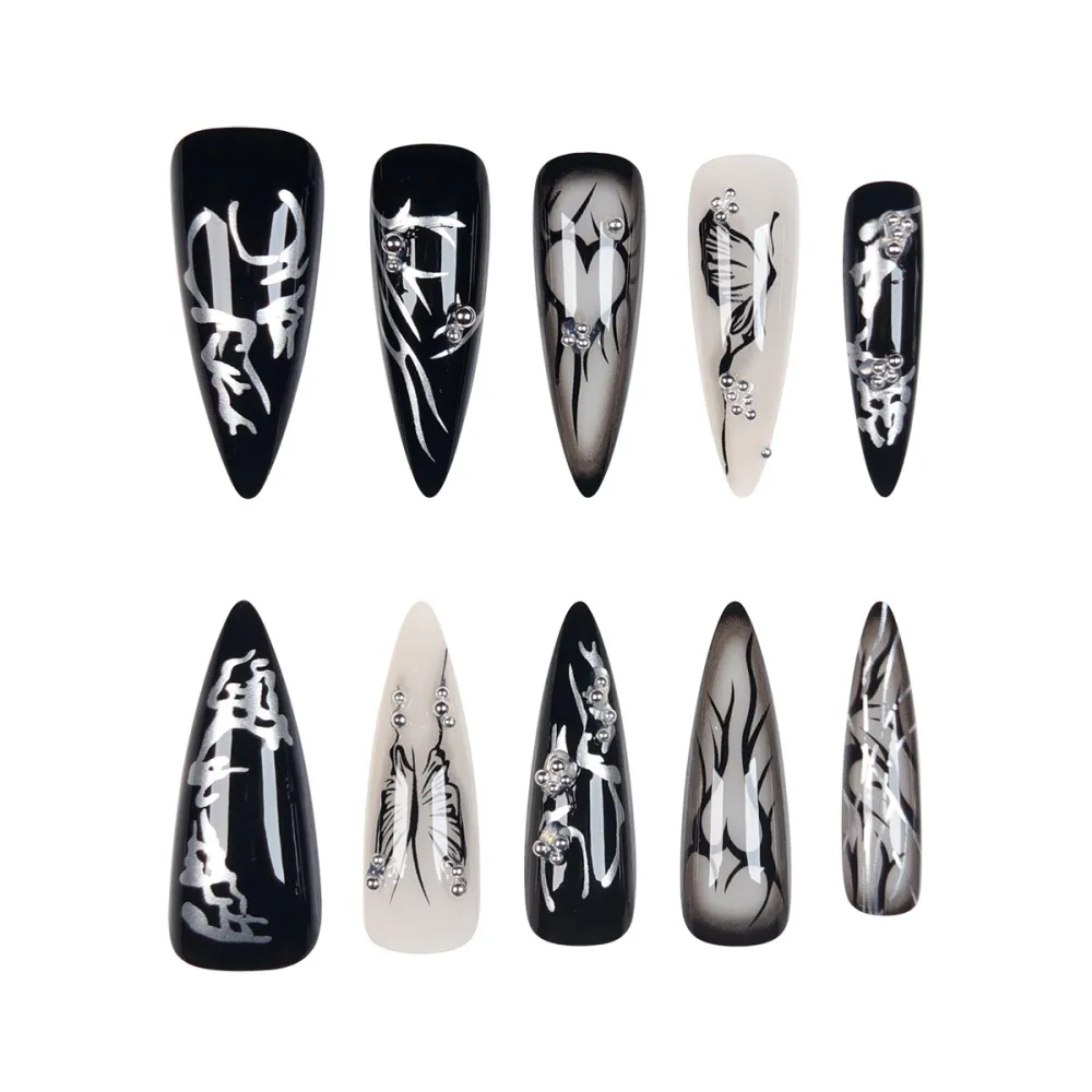 Nailhour 24Pcs Gothic Halloween Party Long Stiletto Press On Nails