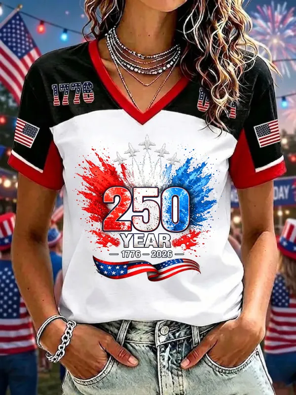 Women's Free Printed V-Neck T-Shirt