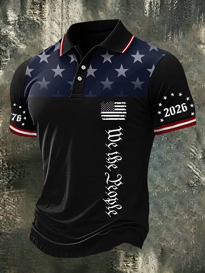 Men'S American Flag Print Casual Polo Shirt