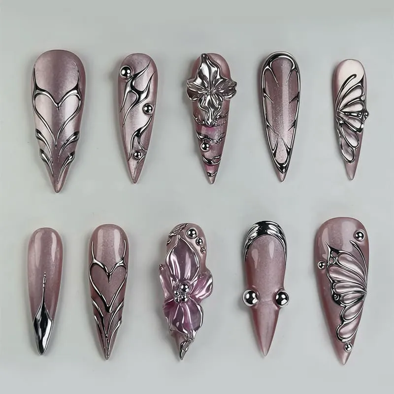 Nailhour 30Pcs Cat Eye 3D Long Stiletto French Press On Nails