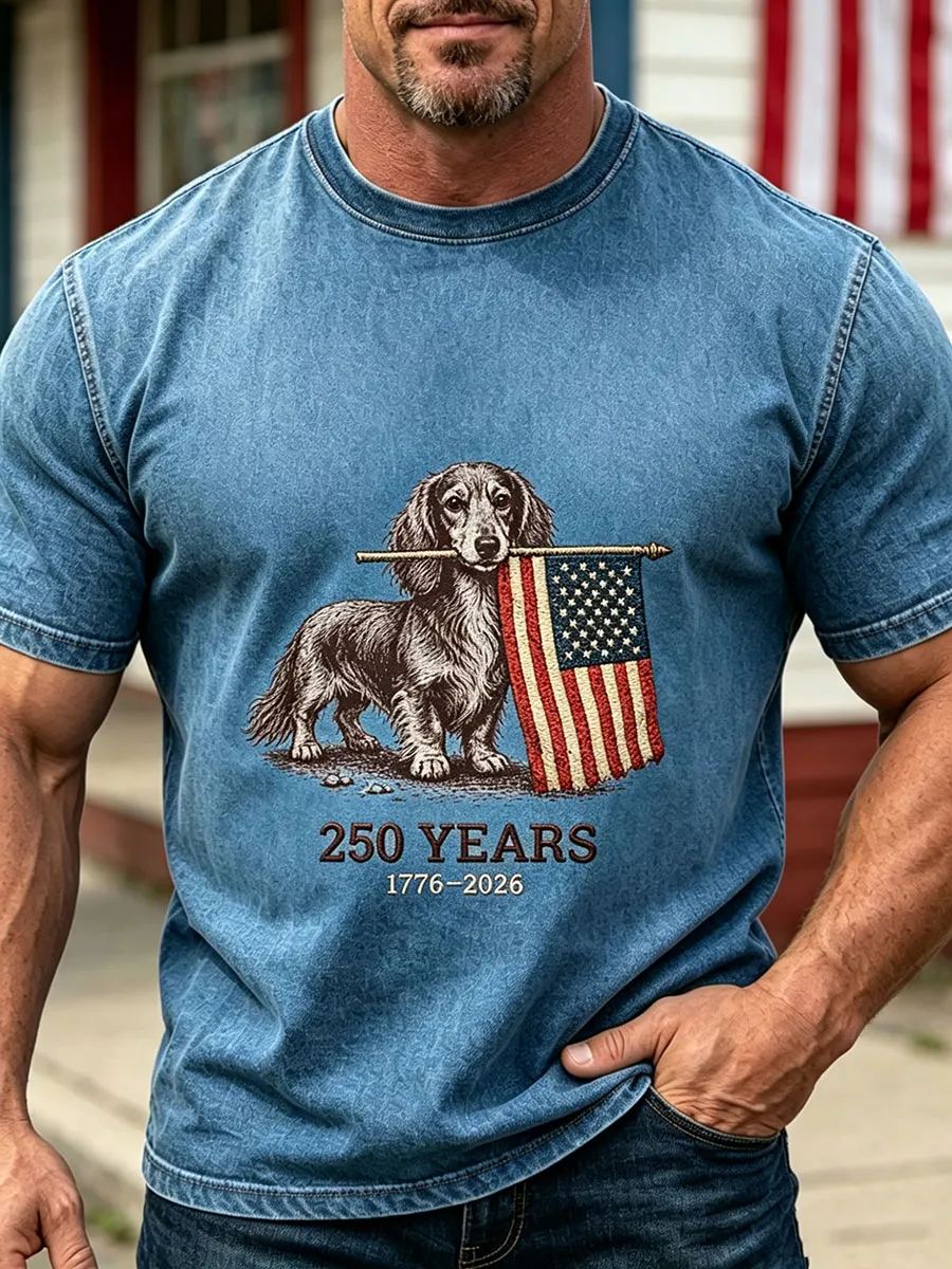 Men's USA 250th Independence Day Puppy Print T-shirt