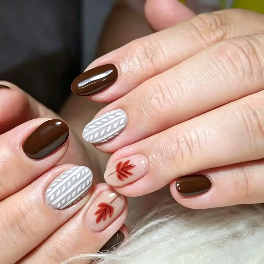 Nailhour 30Pcs Autumn Multicolor Short Oval Press On Nails