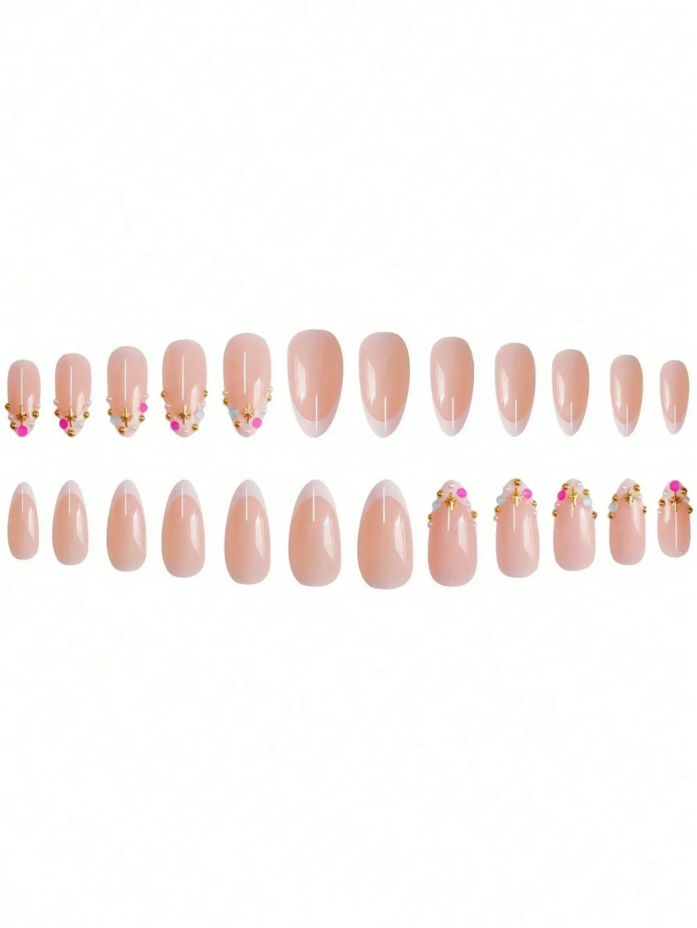 Nailhour Nude 24pcs White French Stiletto Medium False Nails