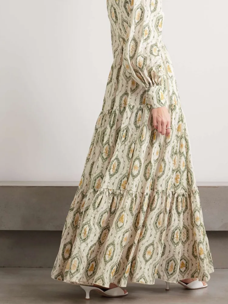 Tiered Printed Long Sleeve Dress