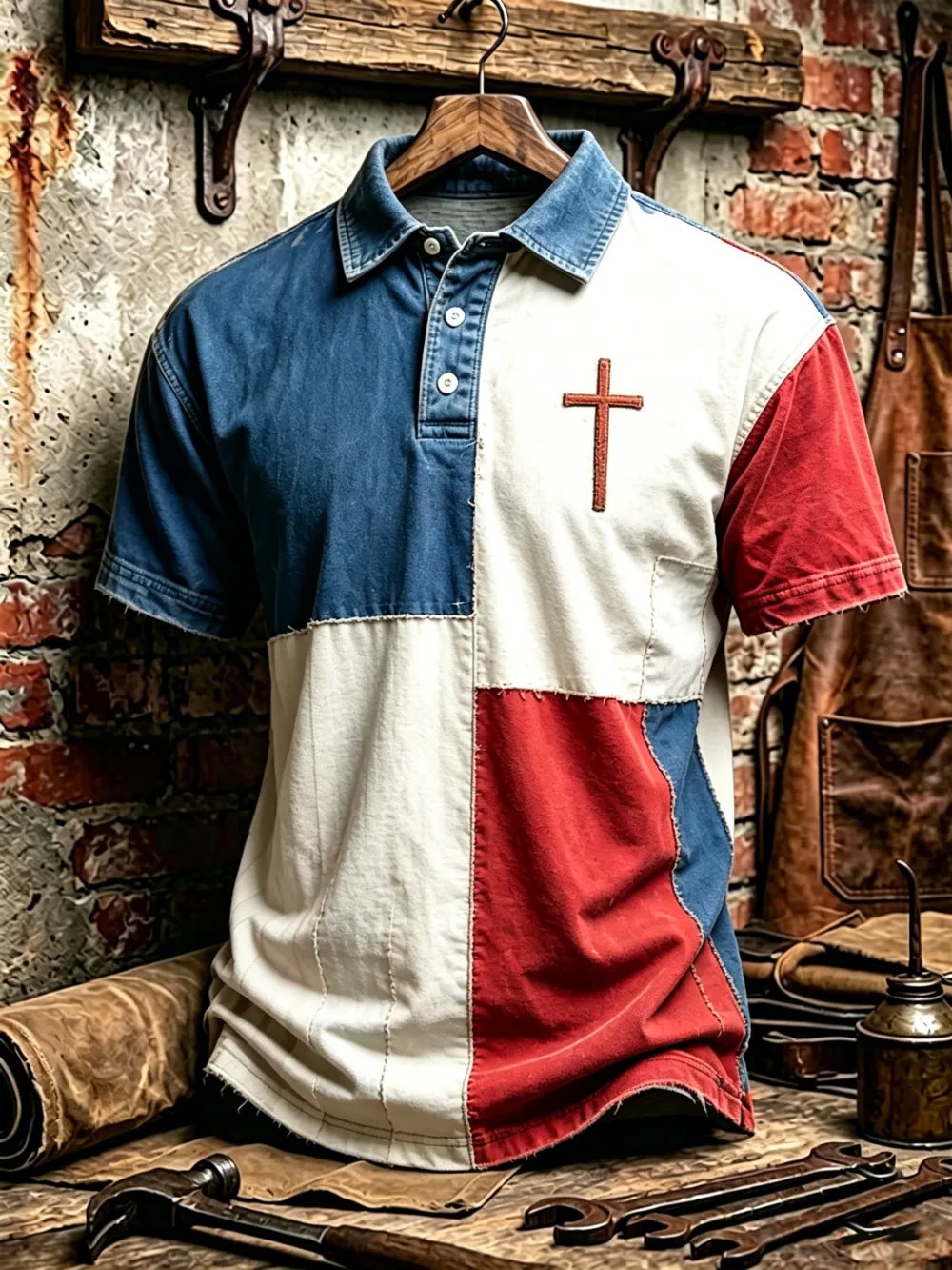 Men'S Casual 250Th Anniversary Celebration Of The Founding Of The United States, Patchwork, Contrasting Color Personalized Printed Polo Shirt