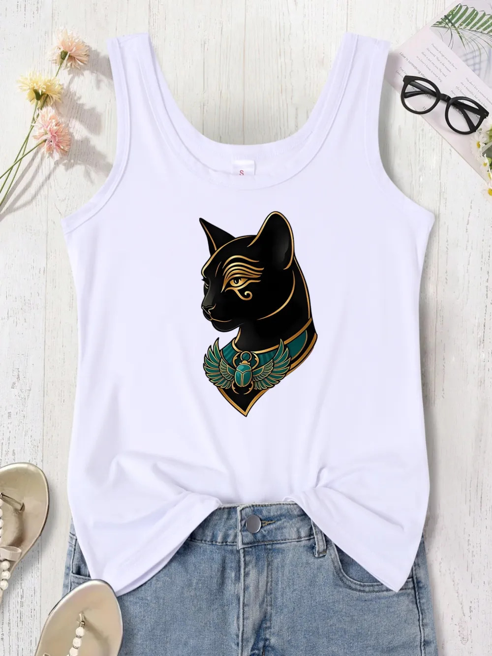 Egyptian Black Cat  Print Tank Top