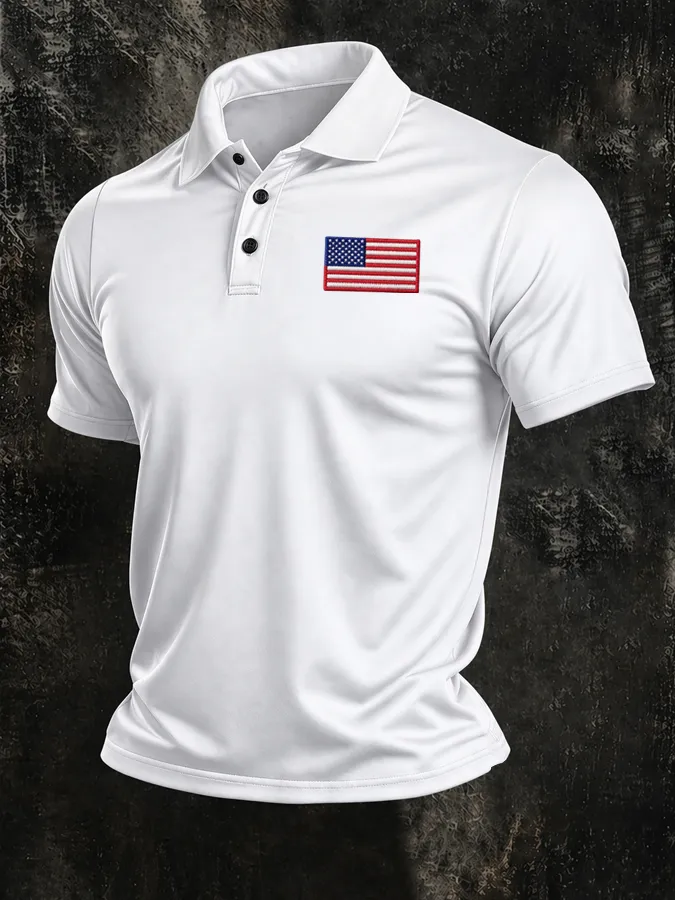 Men'S American Flag Print Casual Polo Shirt