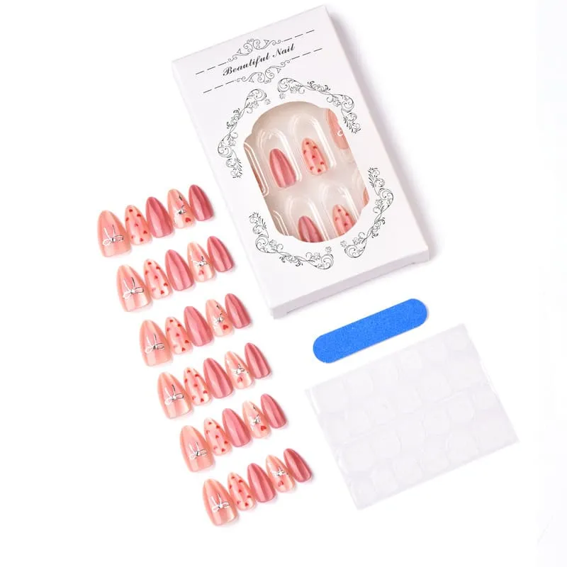 Nailhour 30Pcs Pink Cat Eye Gilded Medium Almond Gilded Cute Press On Nails