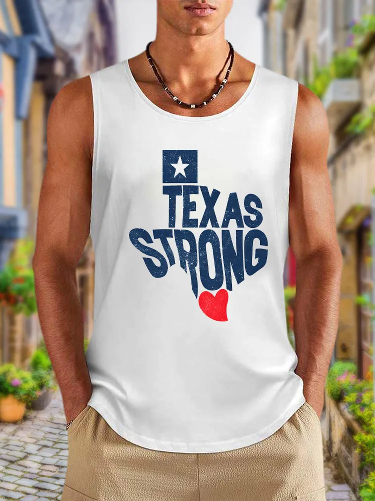 Men'S Simple Style TEXAS STRONG Daily Crew Neck Vest