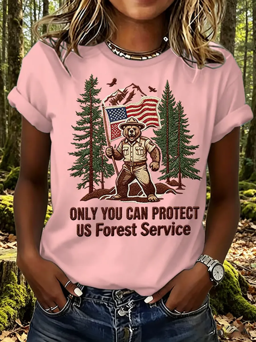 Women's Retro Only You Can Protect Us Forest Service Print T-Shirt