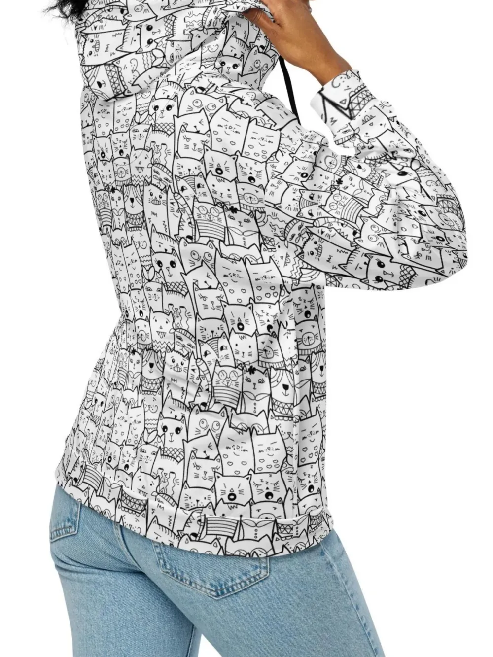 Doodle Cat Pattern Zip Up Hoodie