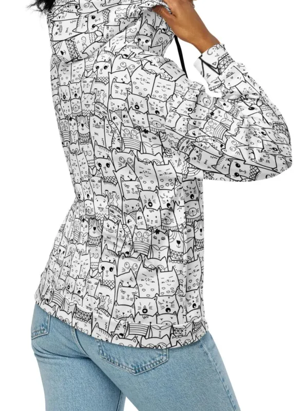 Doodle Cat Pattern Zip Up Hoodie