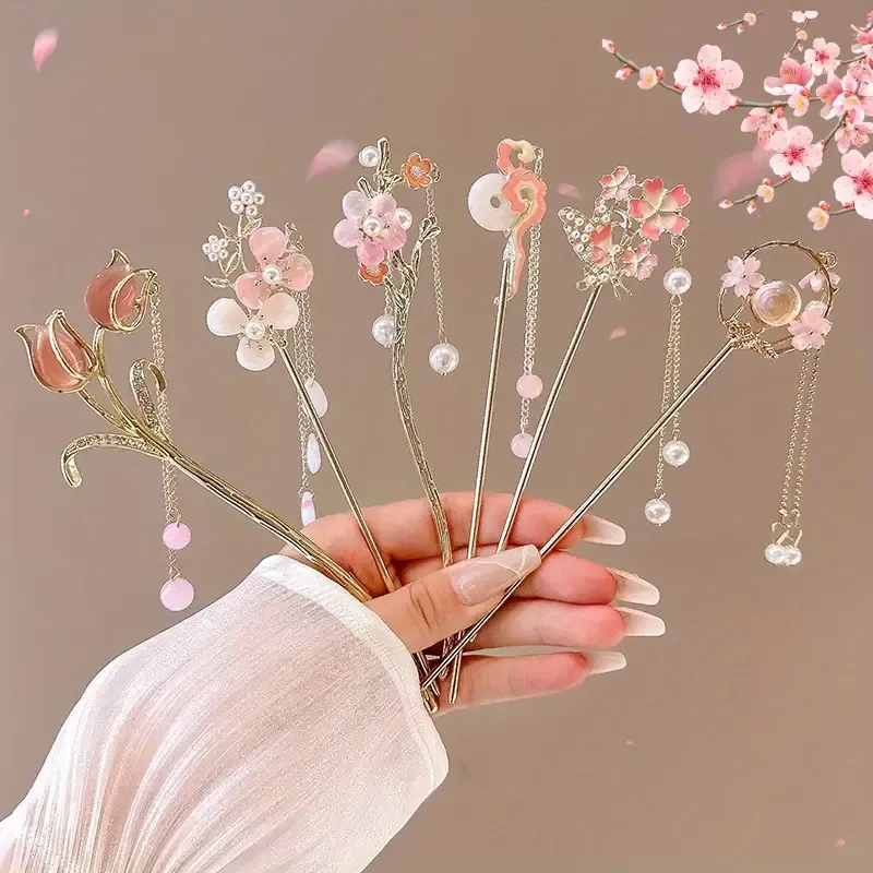 Casual Style Pink Tassel Hairpins for Women