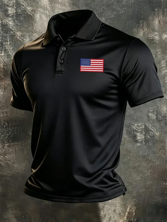 Men'S American Flag Print Casual Polo Shirt
