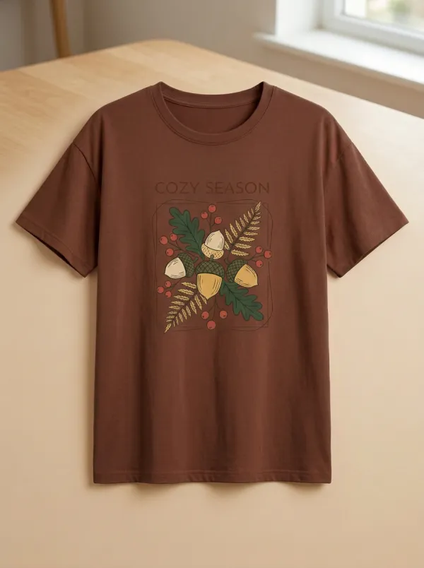 Acorn Leaf Berries Printed Women's Graphic T-Shirt