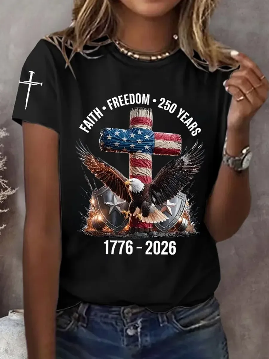 Women's 250th America Anniversary Casual Printed Crew Neck T-Shirt