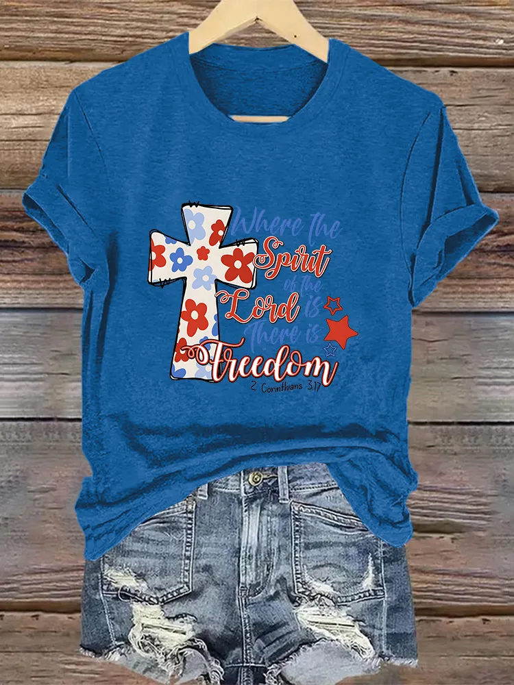 Woman'S Where The Spirit Of The Lord Is There Is Freedom Crew Neck Short Sleeve T-Shirt